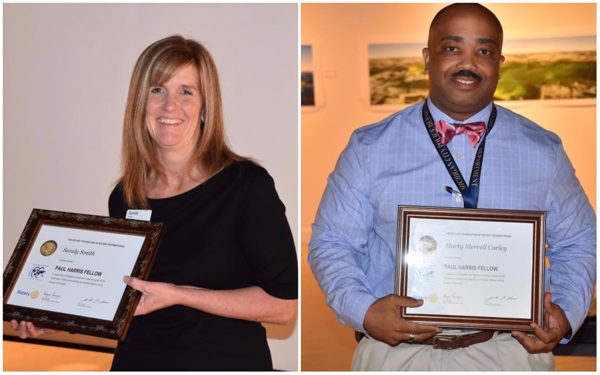 Michigan City Rotary Club Honors Sandy Smith,  Marty Corley with Paul Harris Fellow Awards